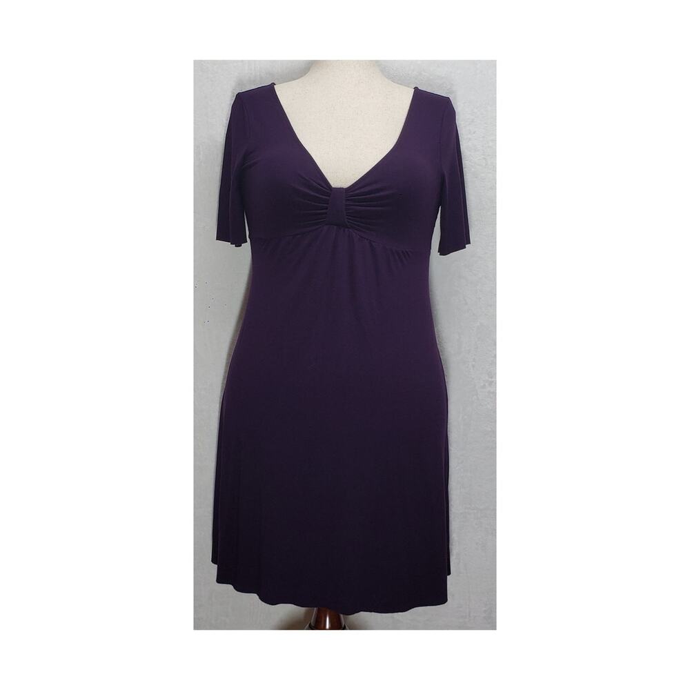 Vintage 90s Three Dots Plum Purple Dress Womens M Whimsigoth Romantic Goth Midi
